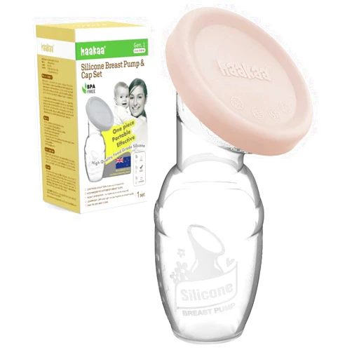 haakaa Manual Breast Pump & Silicone Cap Combo for Nursing Mom (Blush, 4oz. Without Base)