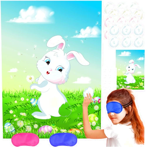 NEBURORA Pin The Tail on The Bunny with 24Pcs Bunny Tails, Happy Easter Party Game for Kids Party Decoration Supplies