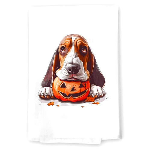 Handmade Adorable Fall Kitchen Hand Towel | Basset Hound Dog | Pet Animal Lover Gifts