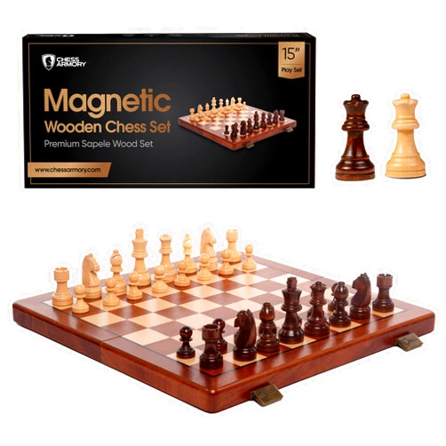 Chess Armory Chess Set Magnetic - Premium Wooden Board Game with a Portable Wood Case and Secure Storage for Pieces, Set for Kids and Adults (Sapele Wood) - Chess Armory