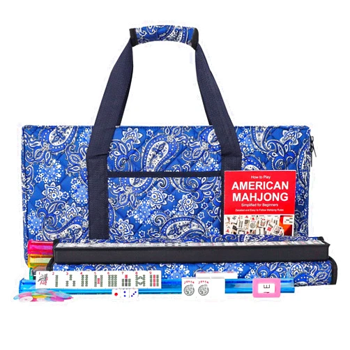 ZGME American Mahjong Set,166 Premium White Tiles with Soft Bag and Accessories,4 All-in-One Mahjong Racks with Pushers,Complete Western Mah Jongg,Mah-Jongg,Ma Jong Set