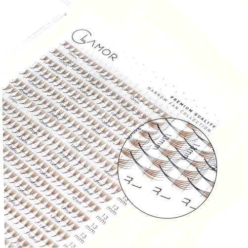 Glamoreyelash 440-460 Promade Narrow XL Fans Tray | Natural Trays Eyelash Extension 4D~8D | Handmade Individual Lashes Extension with 0.05/0.07mm Thickness of Mink Lashes | C CC D Curl for Cat Eye Lashes | 8 - 16mm Length for Fluffy Eyelash Cluster (5D-0.07-D 11mm)
