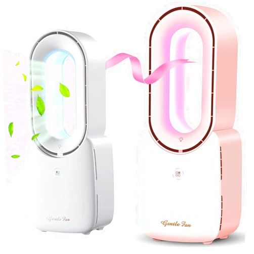 let'me 2 PCS Desk Fan,Portable Bladeless Fan 11.8 inch Small Personal Cooling Fan with 5 Colors Touch Control LED Light,Quiet Table Fan for Home, Office, Bedroom,WHITE,PINK