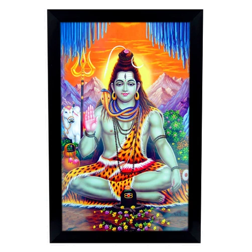 IBA Indianbeautifulart Shiva Lingam With Lord Shiva Giving Blessings Picture Frame Religious Poster Black Wall Frame Auspicious Hindu God Photo Frame For Gift Purpose-8 x 10 Inches