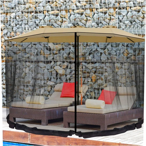 Wesnoy 13-15 ft Umbrella Mosquito Netting Patio Mosquito Netting with Double Zipper Door Patio Umbrella Screen Enclosure Mesh Mosquito Umbrella Canopy Mesh Net Screen for 10'x10' Pop up Gazebo, Black