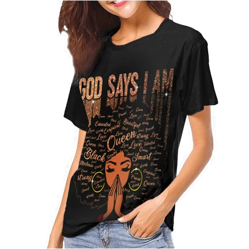 Tuizumy Women'S T-Shirts Queen Tee African American 3D Print Casual Tops