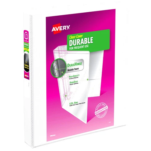 Avery Durable View 3 Ring Binder, 1 Inch EZD Rings, 1 White Binder (09301)