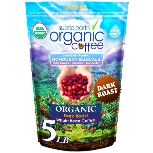 Cafe Don Pablo Subtle Earth Organic Coffee - Dark Roast - Whole Bean Coffee - 100% Arabica Beans - Low Acidity and Non-GMO - 5lb bag