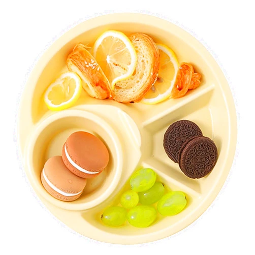 Hamankim Porcelain Plates 8 Inch, 1-Piece Dinner Platter Portion Control Dish, Healthy Eating Bariatric Diet Divided White Round Tray for Breakfast/Pasta/Fruit/Salad(Yellow)