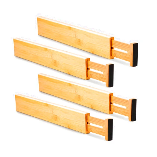 Utoplike 4 PCS Bamboo Kitchen Drawer Dividers, Adjustable Drawer Organizers for Socks, Spring Loaded, Works in Drawer for Bedroom, Kitchen, Dresser, Bathroom, Desk
