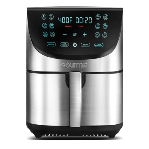 Gourmia Air Fryer Oven Digital Display 8 Quart Large AirFryer Cooker 12 Touch Cooking Presets, XL Air Fryer Basket 1700w Power Multifunction GAF856 Black and Stainless stainless steel air fryer