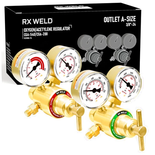 RX WELD Small Oxygen Acetylene Regulator Set, CGA540 and CGA200 Fit Outlet Thread 3/8