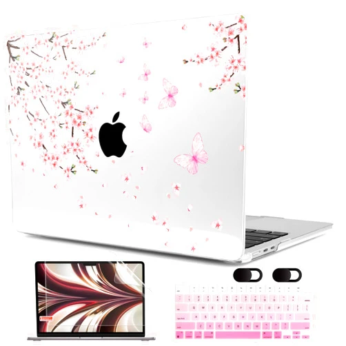 MEEgoodo Case for M4/M3/M2 MacBook Air 13.6 inch Case 2025 2024 2022, Fit Model A3240/A3113/A2681, Laptop Hard Shell with Keyboard Cover Compatible with MacBook Air 13 inch, Cherry Blossoms