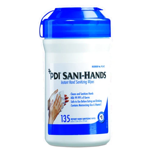 PDI Sani Professional P13472 Sani-Hands ALC Instant Hand Sanitizing Wipes, 7.5x6, White, 135 per Canister (Case of 12)