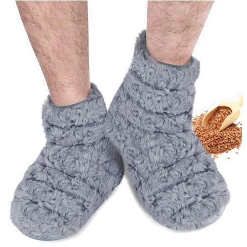 REVIX Microwavable Booties and Feet Warmers for Women & Men, Microwave Heated Foot Warmer with Flaxseed Moist Heat for Cold Feet, Gray, L