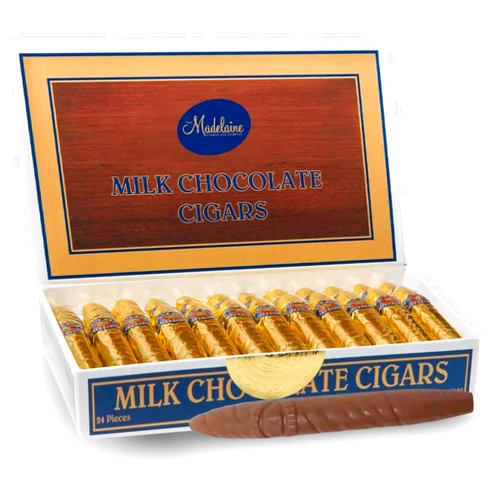 THE MADELAINE CHOCOLATE COMPANY Madelaine Solid Premium Milk Chocolate Cigar Gift Box - Made with Fresh Milk, Cocoa Bean & Swiss-Formulated Chocolate - Ideal for Father's Day - 24 Count Individually Wrapped in an Elegant Hard Box