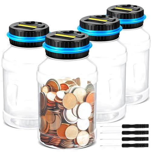 Tioncy 4 Pcs Piggy Bank Saving Jar 1.8L Large Capacity Digital Coin Counter with LCD Display Piggy Bank for All Us Coins Counting Money Savings Boys Kids Adults Gift for All Ages