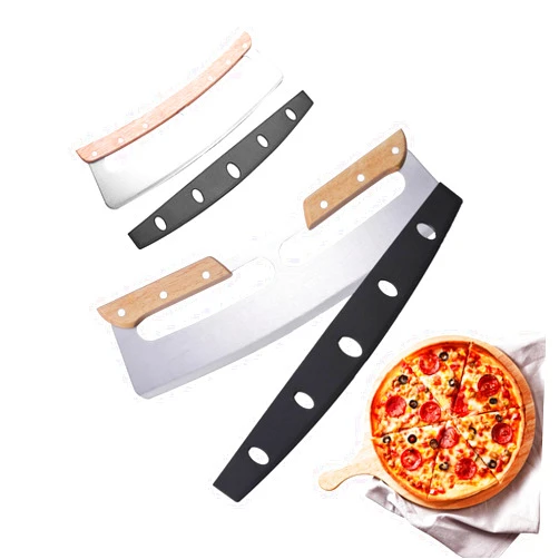SAASDAD 2 Piece Pizza Cutter Rocker with Wooden Handle and Protective PP Cover, 14 Inch Sharp Pizza Slicer, Large Pizza Cutter Cutter Kitchen Toolpizza cutting board