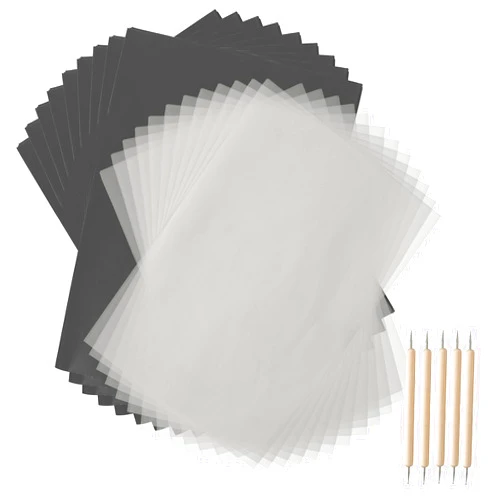 LICIHI Carbon Transfer Paper and Tracing Paper - Black Graphite Transfer Paper with 5pcs Tracing Stylus (200 Sheets)