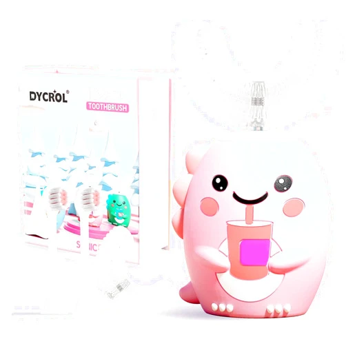 DYCROL Kids U Shaped Electric Toothbrush with 4 Brush Heads, Sonic Toothbrush Kids with 5 Modes, Cartoon Dinosaur 360-Degree Cleaning IPX7 Waterproof Design (2-6 Age (Pink))