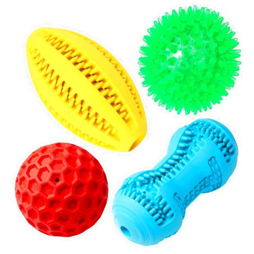 Coopupet Dog Toys for Aggressive Chewers, 4 Pack , Puppy Teething chew toys Include Squeaky Balls & Spike Balls & Rubber chew toys for Medium Large Dogs