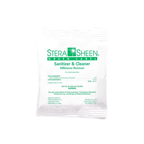 Stera Sheen - Green Label Sanitizer + Cleaner + Milkstone Remover | Cleaner and Sanitizer for Soft Serve + Shake Machines + Ice Maker and Ice Machines | By Purdy Products, 100 count, 2 Ounce Sachets