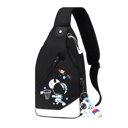 CUSALBOY Fashion One-Shoulder Backpack Youth Leisure Backpack With USB Port Earphone Hole, Cartoon Luminous Pattern Backpack (dunk)