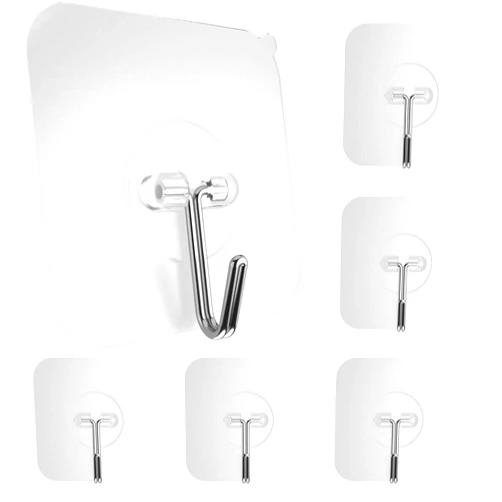 GLUIT Adhesive Hooks for Hanging Heavy Duty 22 lbs - Wall Hangers Without Nails, Waterproof Robe Towel Adhesive Wall Hooks for Home, Bathroom, Kitchen, Office, and Outdoor, 6 Pack
