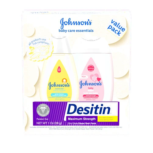 Johnson's Baby Care Essentials Gift Set, Body Lotion, & Zinc Oxide Diaper Rash Paste for Baby's Delicate Skin, Value Pack, Travel-Size, Bath Essentials Must Haves, Baby Gifts, 3 Items