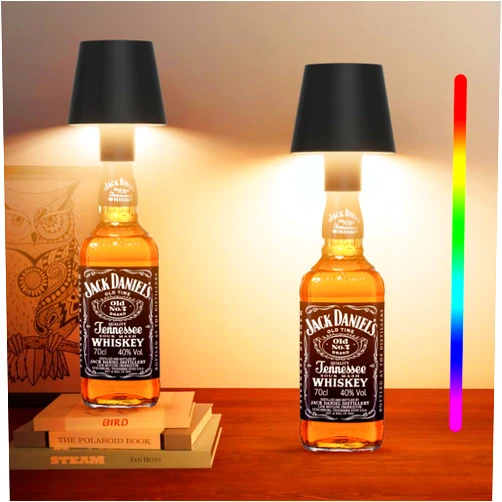 Howskys 2 Pack LED Dimmable Bottle Lamp 3000k+RGB, IP54 Wireless Bottle Lamp for Indoor and Outdoor, 5500 mAh Rechargeable Bottle Lamp for Family, Restaurant & Bar(Black)