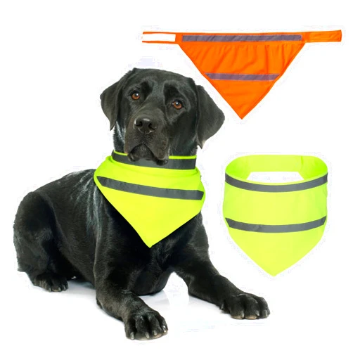 Saintrygo 2 Pieces Dog Bandanas Reflective Dog Scarf Yellow Orange High Visibility Safety Camping Puppy Bandanas Triangle Bibs for Medium Large Pets Cats Puppy(13-18.5 Inches,Halter Neck)
