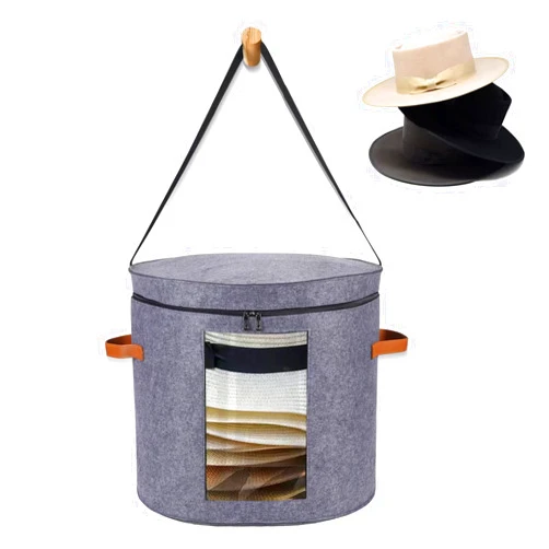 Munskine Huge Hat Boxes For Women Storage Foldable Hat Storage Boxes with Shoulder Strap & 2 Handles - Hat Boxes With Lids - Hat Box With Dustproof Lid Storage Boxes - Light Grey