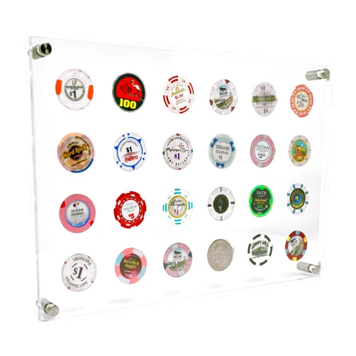 Oakmont Displays Casino Chip Display Holder for 24 Chips or Coins | Wall Mounted Display Case for Poker Chips - Clear Acrylic Display Frame for Collectors Gamblers, for Gambling or Poker Friends