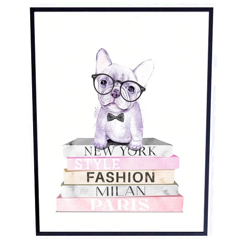 YELLOWBIRD ART & DESIGN Glam Dog Wall Decor - French Bulldog Gift - Cute Puppy Wall Decor - Fashion design Wall Art - Dog Lover Gifts - Dog Wall Art - Designer Wall Decor - Glamour Haute couture Pink Wall Art