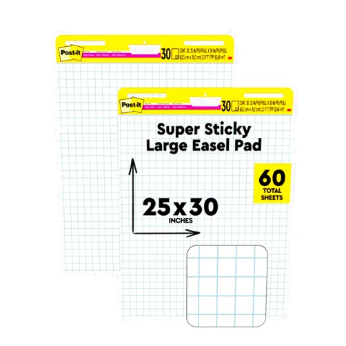 Post-it Super Sticky Easel Pad, 25 x 30 Inches, 30 Sheets/Pad, 2 Pads (560), Large White Grid Premium Self Stick Flip Chart Paper, Super Sticking Power