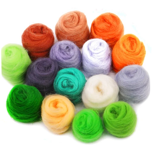 Mayboos 15 Colors Fiber Wool Yarn, Fiber Wool Yarn Roving, Spinning Wool Roving for Needle Felting, DIY Hand Spinning, Needle Felting Wool Craft, 3g/Color