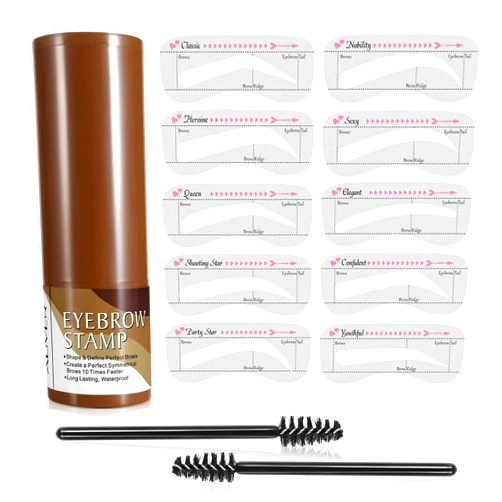 ZODENIS Eyebrow Stamp Stencil Kit – Waterproof Brow Stamp Shaping Kit Eyebrow Definer with 2 Eyebrow Pen Brushes and 10 Eyebrow Buildable Brow Stencils, Natural Shape Brow Powder ​Makeup Tool (Dark Gray)