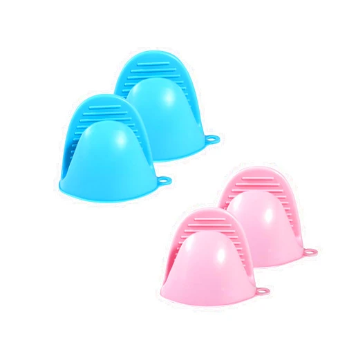 Maocufan Compact Silicone Oven Mitts - Heat Resistant Mini Gloves for Cooking & Kitchen, Easy to Store (Blue+Pink)