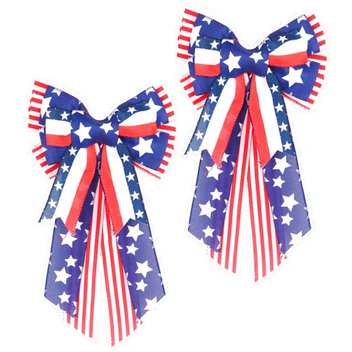Ledander 4th of July Patriotic Bow Door Decorations - 2 Pcs Independence Day Bow Red White Blue Decoration, American Front Door Bow Party Decoration Supplies (Stylish Style)
