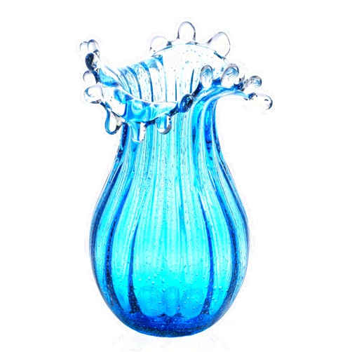 QFkris 8inch Blown Glass Bubble Vase Collection Modern Art Flower Vase Decoration for Home Decor Living Room,Office,Centerpiece,Table and Wedding,Blue