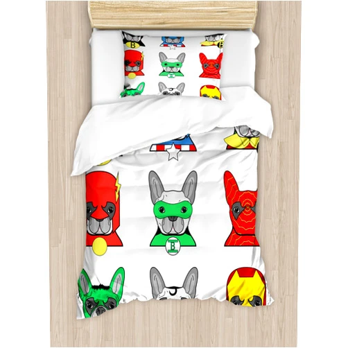 Ambesonne Superhero Duvet Cover Set, Bulldog Superheroes Fun Cartoon Puppies in Disguise Costume Dogs Print, Decorative 2 Piece Bedding Set with 1 Pillow Sham, Twin Size, White Grey