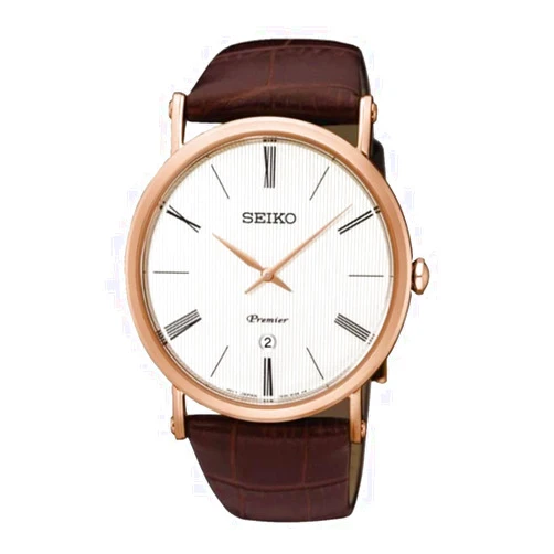 Seiko Premier Mens Analog Japanese Quartz Watch with Leather Bracelet SKP398P1