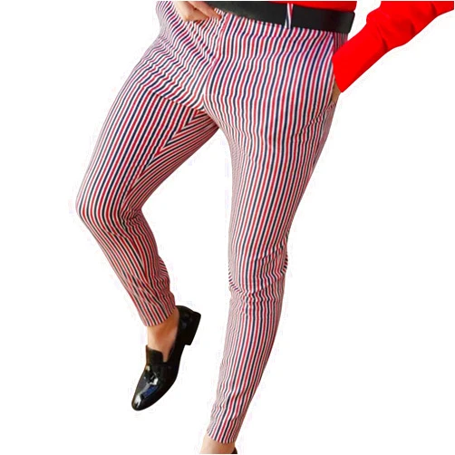 Coolchoose Men's Stripe Dress Pants Slim Stretch Flat-Front Skinny Trousers Fashion Business Work Pencil Pants with Pockets