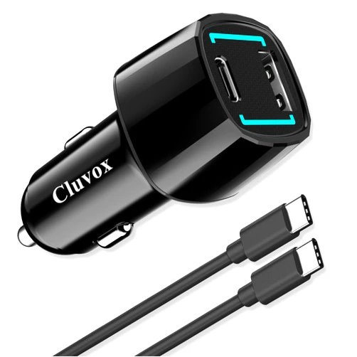Cluvox 63W USB C Car Charger, 45W Type C Super Fast Charging Compatible for Samsung Galaxy S24 Plus/Ultra/S23/S22/W24/Z Flip5/Z Fold5, iPhone 15 Pro Max, Pixel 8 Car Adapter&3ft Cord with E-Mark Chip