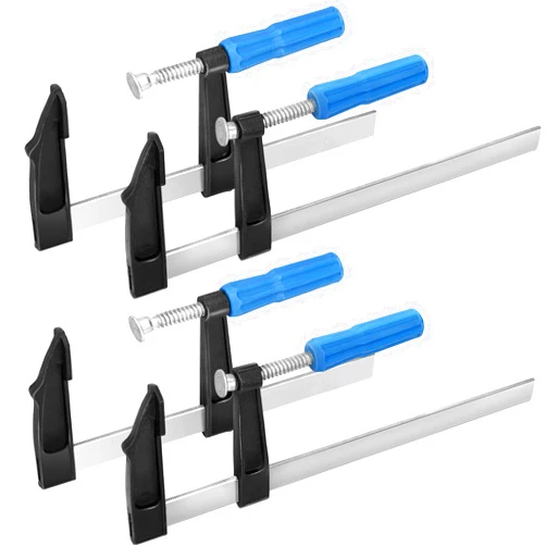 HOZEON 4 Pack Steel Bar Clamps Set, 12 & 8 Inch Medium Duty F Clamps Set with Ergonomic Grip and Pad Protector for DIY Carpentry Woodworking