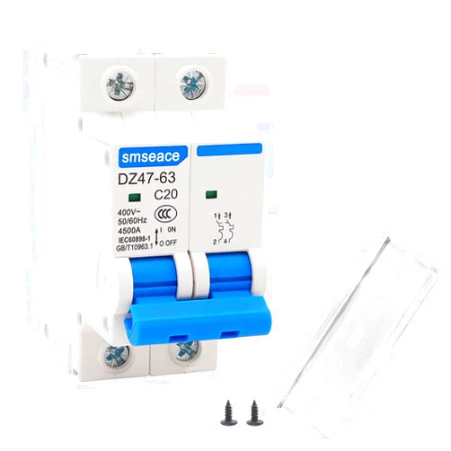 smseace Miniature Circuit Breaker Low Voltage AC 20A 400V,2 Poles AC Disconnect Switch C20 DIN Rail Mount Used to Protect Circuit Equipment