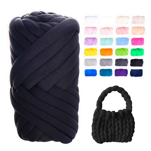 JeogYong Chunky Yarn for Hand Knitting, 0.55lb/10 Yards Arm Knitting Bulky Giant Tubular Yarn for Bags, Baskets, Pillows, Pet Nests, DIY Crafts (Black)