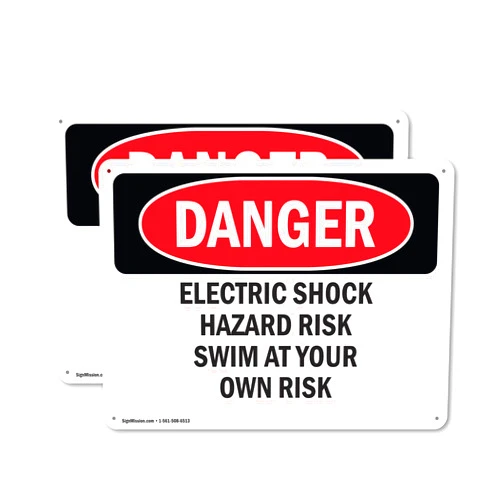 SignMission (2 Pack) Electric Shock Hazard Risk Swim At Your Own Risk OSHA Danger Sign 10 Inch X 7 Inch Indoor/Outdoor Rust-Free Aluminum Metal Signs for Workplace, Workshop, and Construction Site