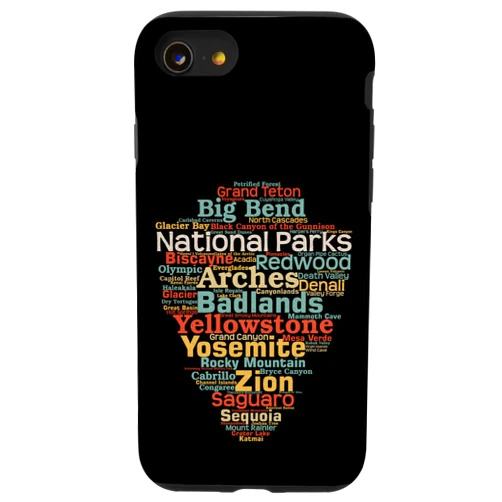 All National Parks Vintage-Look Word Art Design iPhone SE (2020) / 7 / 8 National Parks List Word Cloud Camping Hiking Men Women Kids Case