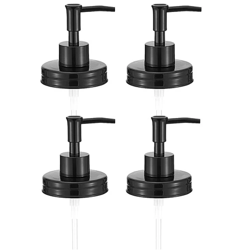 Onsogi Regular Mouth Plastic Mason Jar Soap Dispenser Pumps and Lids- Rust-Proof Mason Jar Accessories Rustic Farmhouse Kitchen Counter Top Bathroom Decor and Organization - 4 Pack